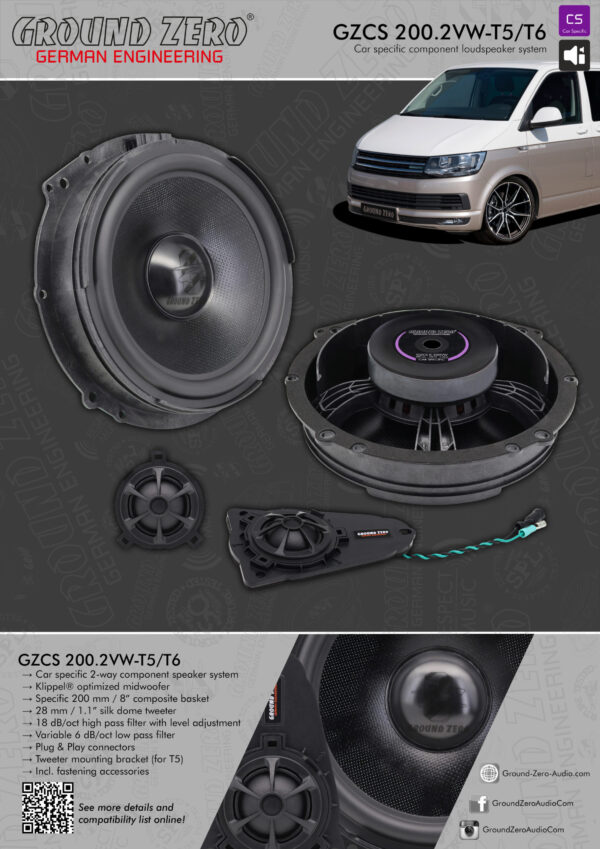 Ground Zero GZCS 200.2VW-T5/T6 8" 2 Way Component Set