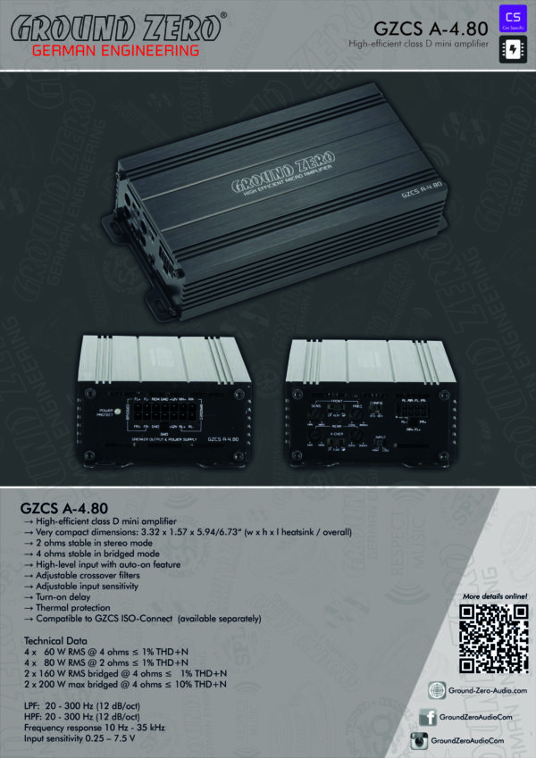 Ground Zero GZCS A-4.80 400W 4 Channel Amplifier